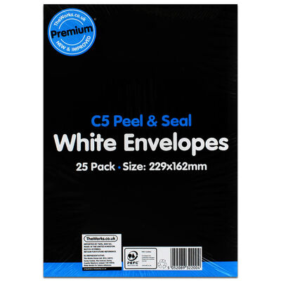 C5 Peel & Seal White Envelopes: Pack of 25 image number 1
