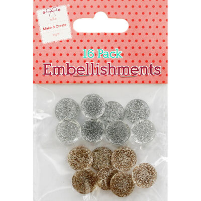 Silver Gold Dome Embellishments - 16 Pack image number 1