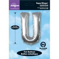 34 Inch Silver Letter U Helium Balloon