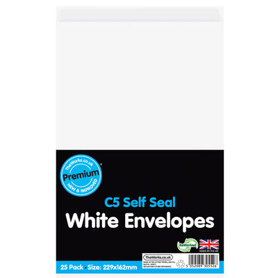 C5 White Self Seal Envelopes: Pack of 25 image number 1