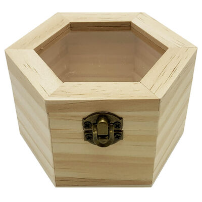 Hexagonal Clear Lid Wooden Box image number 1