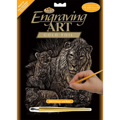 Lion and Cubs Gold Engraving Art Set image number 1