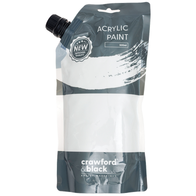 Crawford & Black White Acrylic Paint: 500ml image number 1