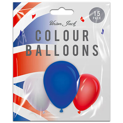 Red White and Blue Jubilee Coloured Balloons: Pack of 15 image number 1