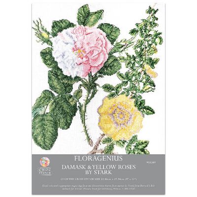 Floragenius Counted Cross Stitch Kit: Damask Rose & Yellow Rose image number 1
