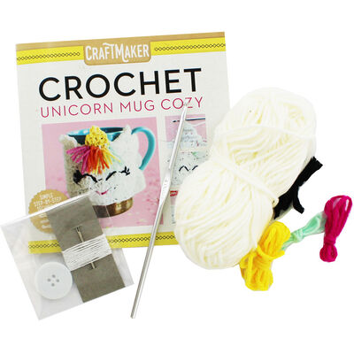 Crochet Unicorn Mug Cozy: Includes: 53.5 Yards of Yarn, 4 mm Crochet Hook,  Button, Needle and Thread, and a 16-Page Instruction Book