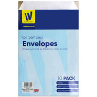 Works Essentials C4 White Self Seal Envelopes: Pack of 10