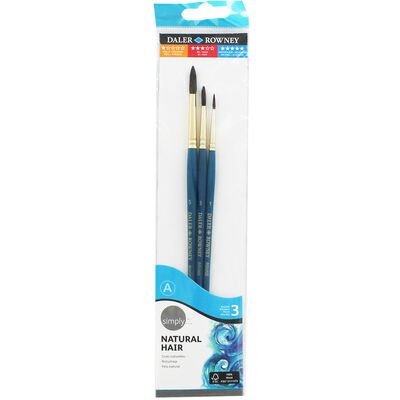Daler Rowney Simply Natural Short Handled Brushes with Camel Hair - Set Of 3 image number 1