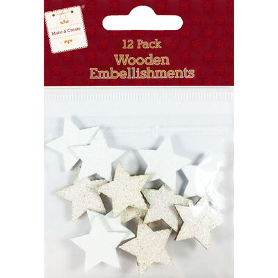 White & Iridescent Wooden Star Embellishments: Pack of 12 image number 1
