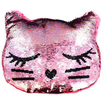 Reversible Sequin Kitten Cushion image number 2