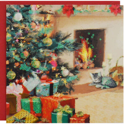 Glitter Fireplace Luxury Christmas Cards: Pack Of 8 image number 1