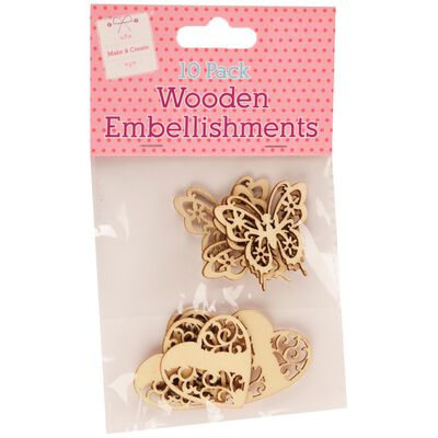 Wooden Butterfly and Heart Embellishments: Pack of 10 image number 1