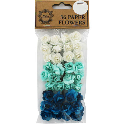 36 Blue Paper Flowers image number 1