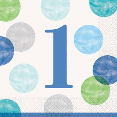 Blue 1st Birthday Paper Napkins - 16 Pack image number 1