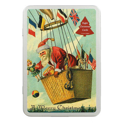 8 Vintage Christmas Cards in Tin - Hot Air Balloon image number 1