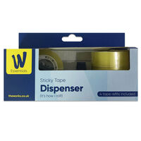 Works Essentials Sticky Tape Dispenser: Pack of 4 Rolls