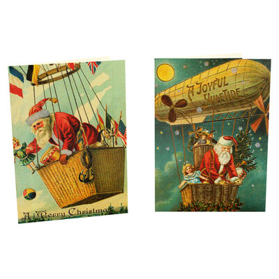 8 Vintage Christmas Cards in Tin - Hot Air Balloon image number 3
