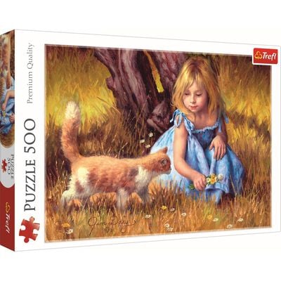 Girl and Kitten 500 Piece Jigsaw Puzzle image number 1