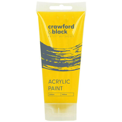 Crawford & Black Yellow Acrylic Paint: 200ml image number 1