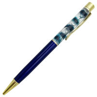Gold 3D Flower Filled Ballpoint Pen: Dark Blue