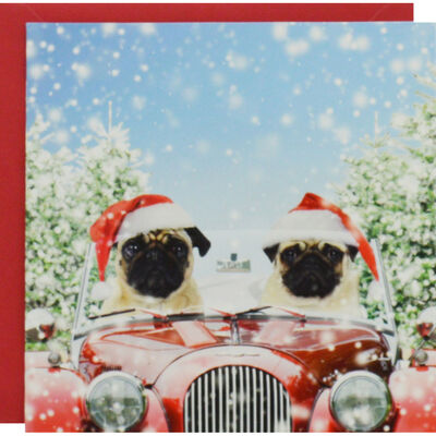 Pugs With Santa Hats Luxury Christmas Cards: Pack Of 8 image number 1