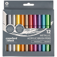 Crawford & Black Metallic Acrylic Brush Pens: Pack of 12
