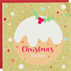 Gold Glitter Christmas Pudding Luxury Christmas Cards: Pack Of 8 image number 1