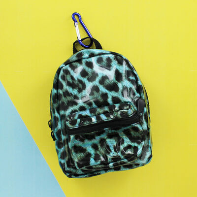 Blue Leopard Print Mini Backpack image number 3