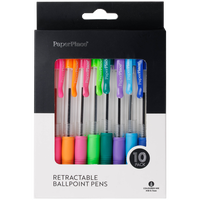 PaperPlace Assorted Retractable Ballpoint Pens: Pack of 10