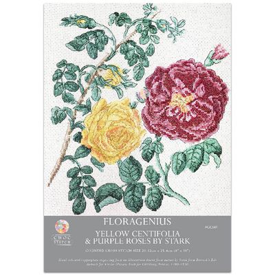 Floragenius Counted Cross Stitch Kit: Yellow Centifolia & Purple Roses image number 1