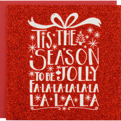 Red Glitter Jolly Luxury Christmas Cards: Pack Of 8 image number 1