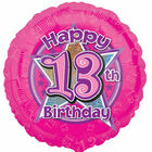 18 Inch Pink Happy 13th Birthday Foil Helium Balloon image number 1