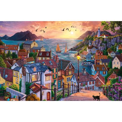 Coastal Town at Sunset 1000 Piece Jigsaw Puzzle image number 2