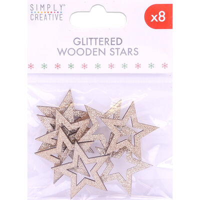 Gold Glittered Wooden Stars: Pack of 8 image number 1