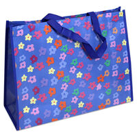 Blue Reusable Shopping Bag with Flowers