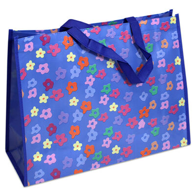 Blue Reusable Shopping Bag with Flowers image number 1
