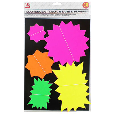Fluorescent Neon Stars and Flashes: Pack of 40 image number 1