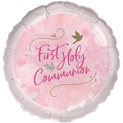 18 Inch Pink First Holy Communion Foil Helium Balloon image number 1