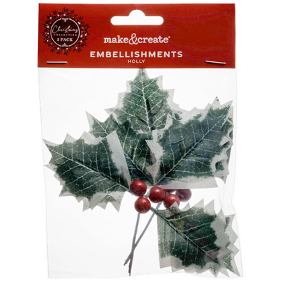 Red Holly Ivy Leaves Embellishments: Pack of 3 image number 1