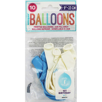 Blue White 1st Birthday Latex Balloons - 10 Pack image number 1