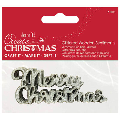 Silver Glitter Wooden Merry Christmas Embellishments: Pack of 6 image number 1