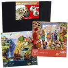 Cliff Top House 1000 Piece & Greengrocers 500 Piece Jigsaw Puzzle with Portapuzzle Standard Jigsaw Accessory Bundle image number 1