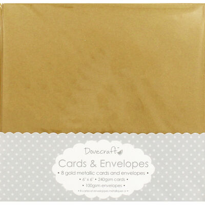 8 Gold Metallic Cards And Envelopes - 6 x 6 Inches image number 1