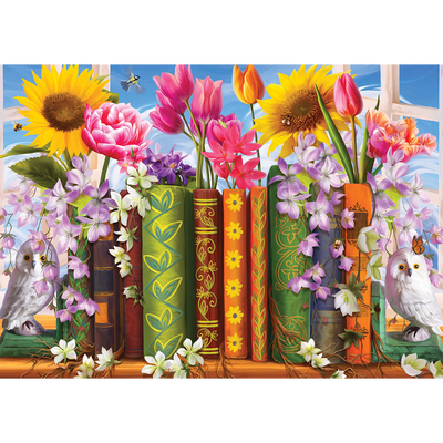 The Floral Bookshelf 500 Piece Jigsaw Puzzle image number 2