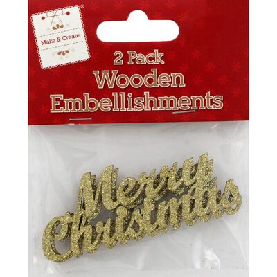 Gold Wooden Merry Christmas Embellishments: Pack of 2 image number 1