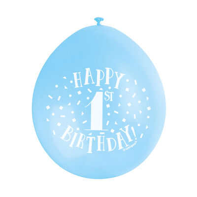 Blue White 1st Birthday Latex Balloons - 10 Pack image number 2