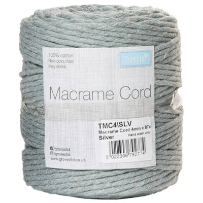 Trimits: Silver Cotton Macrame Cord 87m x 4mm image number 1