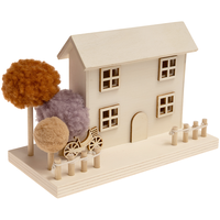 Wooden House with Pom Poms