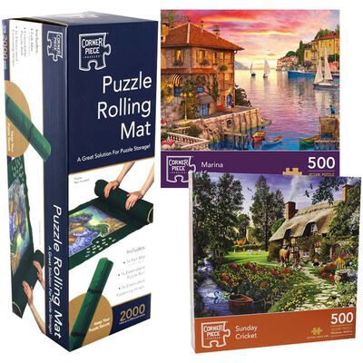 Sunday Cricket & Marina View 500 Piece Jigsaw Puzzle with Puzzle Rolling Mat Bundle image number 1