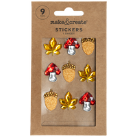 Acorn Toadstool Leaf Gem Stickers: Pack of 9
